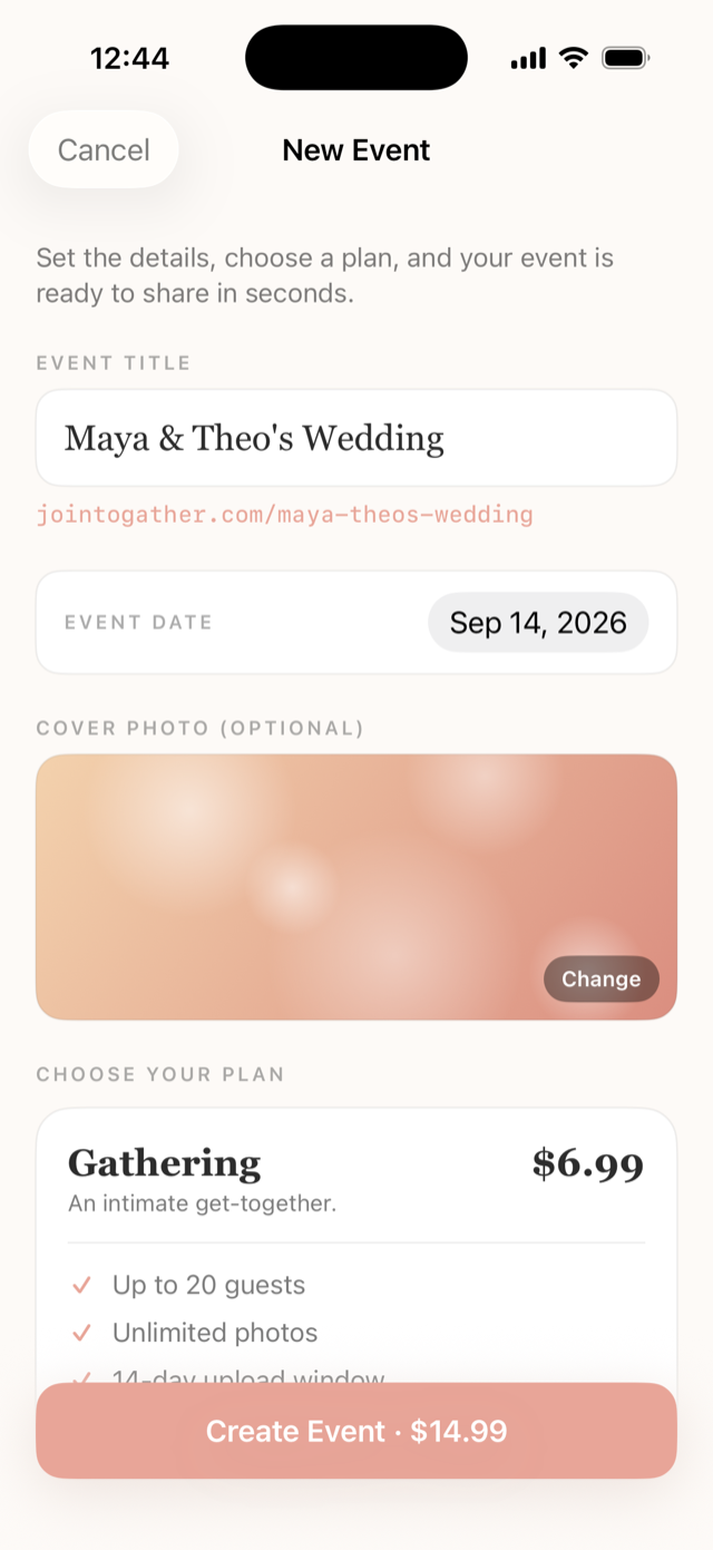 Creating an event in Togather