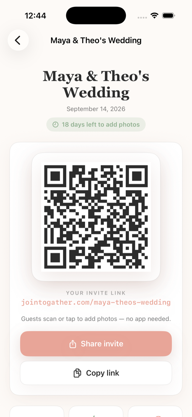 Event QR code and invite link