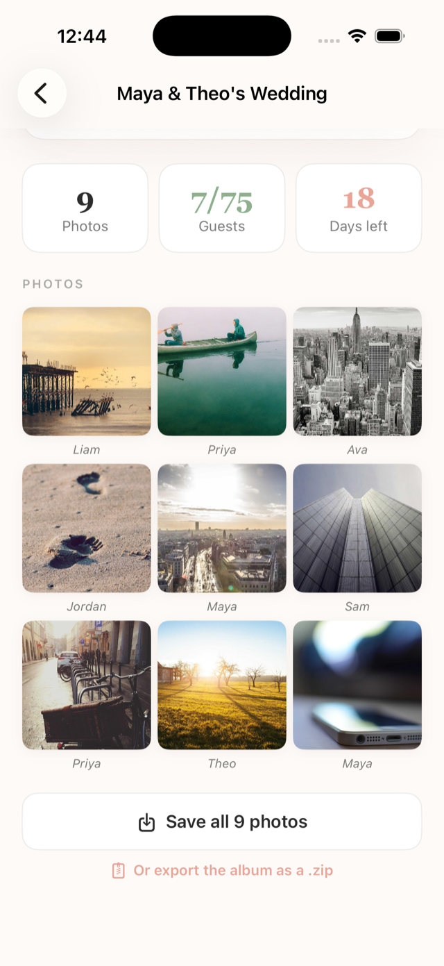 Photo grid filling with guest photos